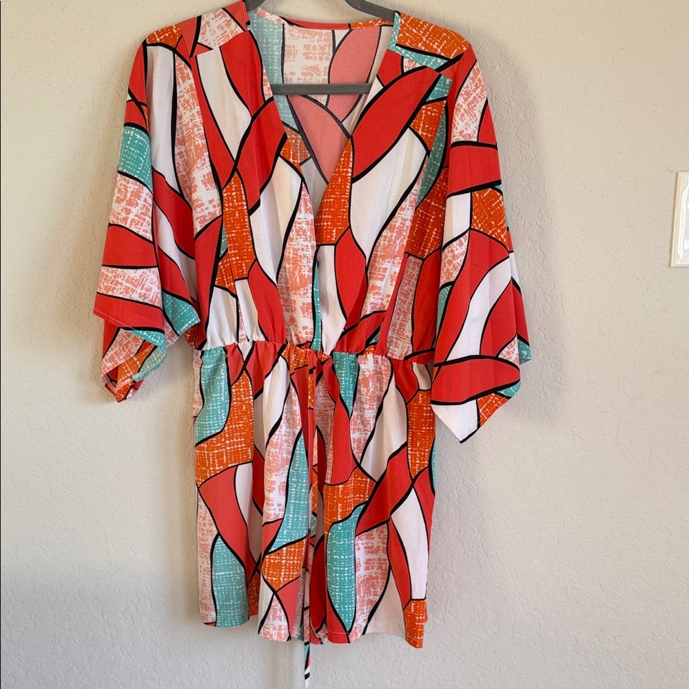 Colorful Geometric Kimono Dress